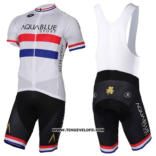 2017 Maillot Ciclismo Aqua Bleue Sport Champion British Blanc Manches Courtes et Cuissard